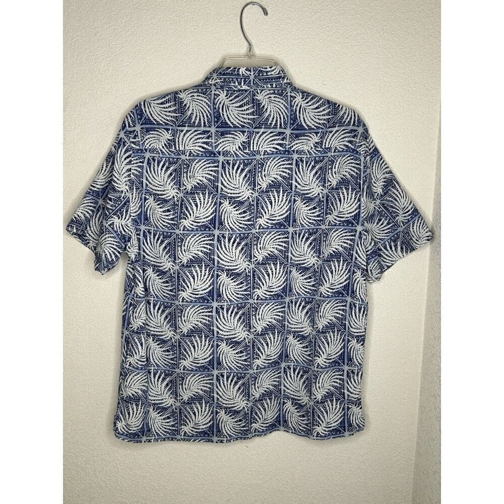 Nat Nast Shirt Mens Medium Silk Cotton Blend Blue Palm Leaf Button Up Camp Shirt - Picture 3 of 14